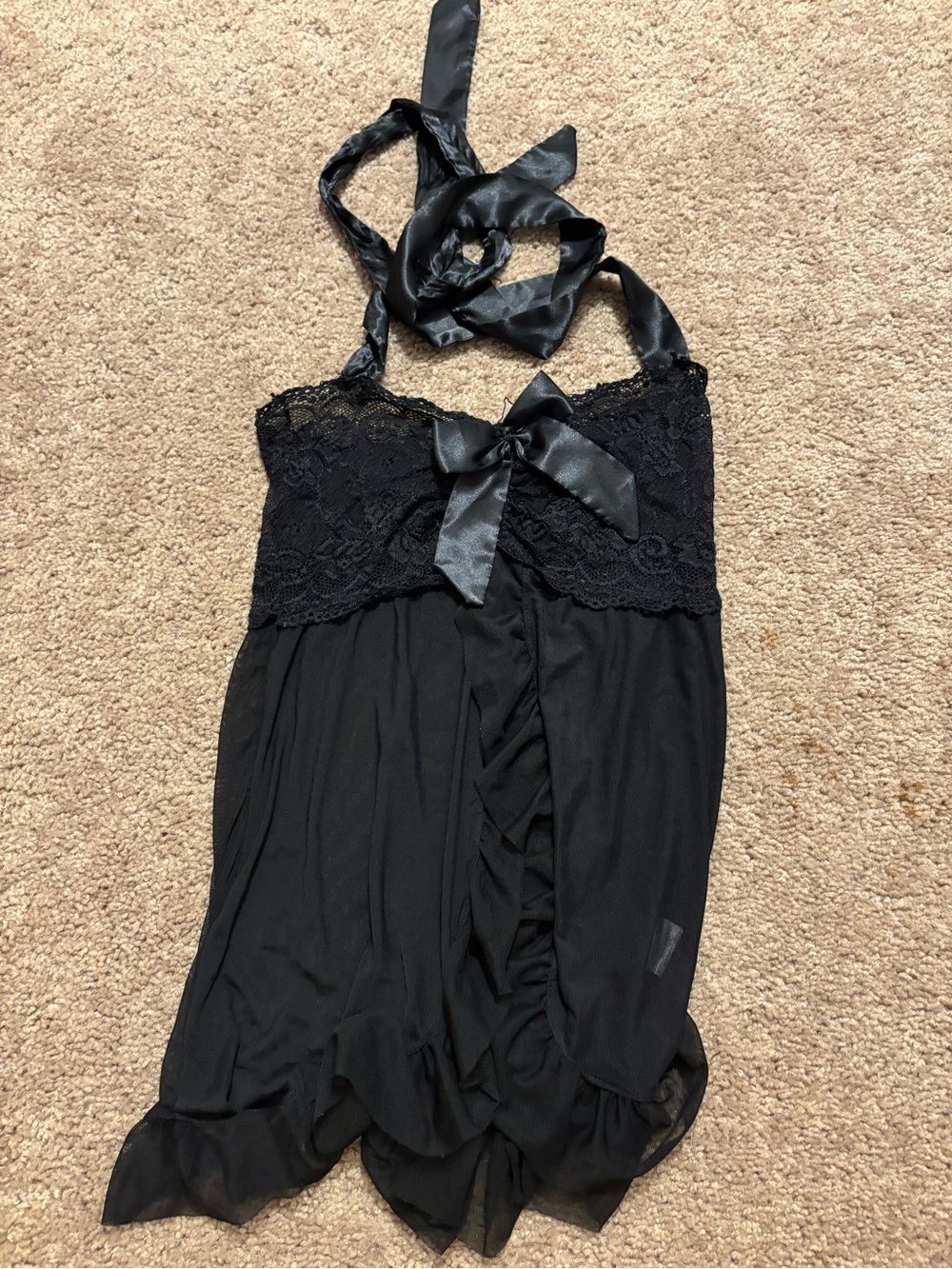 Black Lace & Satin Bow Halter Lingerie Chemise
